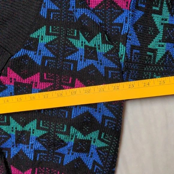 Vintage 90s Colorful Abstract Print V Neck Sweater Size L Grannycore - Picture 5 of 7